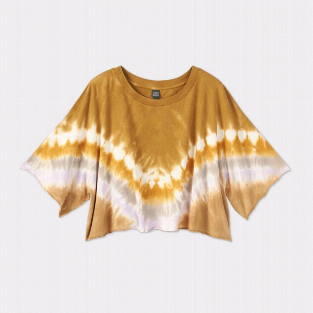 NWT Women's Soft Wild Fable Cropped T-Shirt Tee - Yellow White Purple Tie Dye